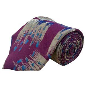 XAndrini Mens Burgundy 100% Silk Abstract Print Tie Italy Blue Gold Neckwear